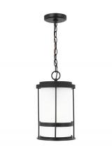 Generation Lighting 6290901-12 - Wilburn modern 1-light outdoor exterior ceiling hanging pendant lantern in black finish with satin e