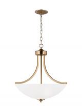 Generation Lighting 6616503-848 - Geary traditional indoor dimmable medium 3-light pendant in satin brass with a satin etched glass sh
