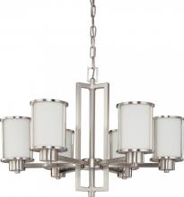 Nuvo 60/2853 - Odeon; 6 Light; (convertible up/down) Chandelier with Satin White Glass; Brushed Nickel Finish
