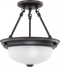 Nuvo 60/3148 - 2 Light; 11 in.; Semi-Flush with Frosted White Glass; Mahogany Bronze Finish