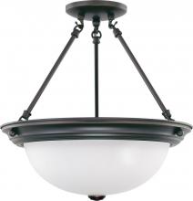 Nuvo 60/3151 - 3 Light; 15 in.; Semi-Flush with Frosted White Glass; Mahogany Bronze Finish