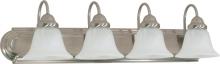 Nuvo 60/322 - Ballerina; 4 Light; 30 in.; Vanity with Alabaster Glass Bell Shades; Brushed Nickel Finish