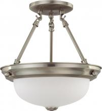 Nuvo 60/3244 - 2 Light; 11 in.; Semi-Flush with Frosted White Glass; Brushed Nickel Finish