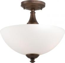 Nuvo 60/5144 - Patton; 3 Light; Semi-Flush with Frosted Glass; Prairie Bronze Finish