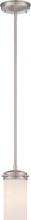 Nuvo 60/615 - Polaris; 1 Light; Mini Pendant- with White Opal Glass; Brushed Nickel Finish