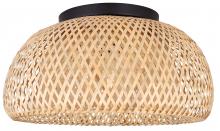 Canarm IFM2025B18BK - Sariel 18 in. 1-Light 60-Watt Modern Matte Black Flush Mount with Natural Bamboo Shade