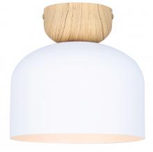 Canarm IFM1152A09WHW - CALEB 1-Light Contemporary Flush Mount Ceiling Light, Matte White Metal Shade Shade Wood Accents