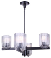Canarm ICH1243A04BK - RENZO 4 Lt Chain Chandelier, Matte Black with Clear Ribbed Glass