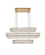 Elegant 3504G42L3G - Monroe 42 inch LED triple rectangle pendant in gold