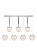 Elegant LD6088C - Eclipse 7 Lights Chrome Pendant With Frosted White Glass